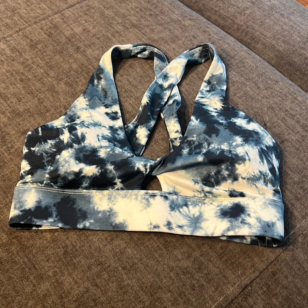 Fabletics blue tye dye sports bra